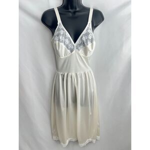 Vintage White Nylon Youthful Creation Nightgown Slip Size S or B/C Cup Lace Trim